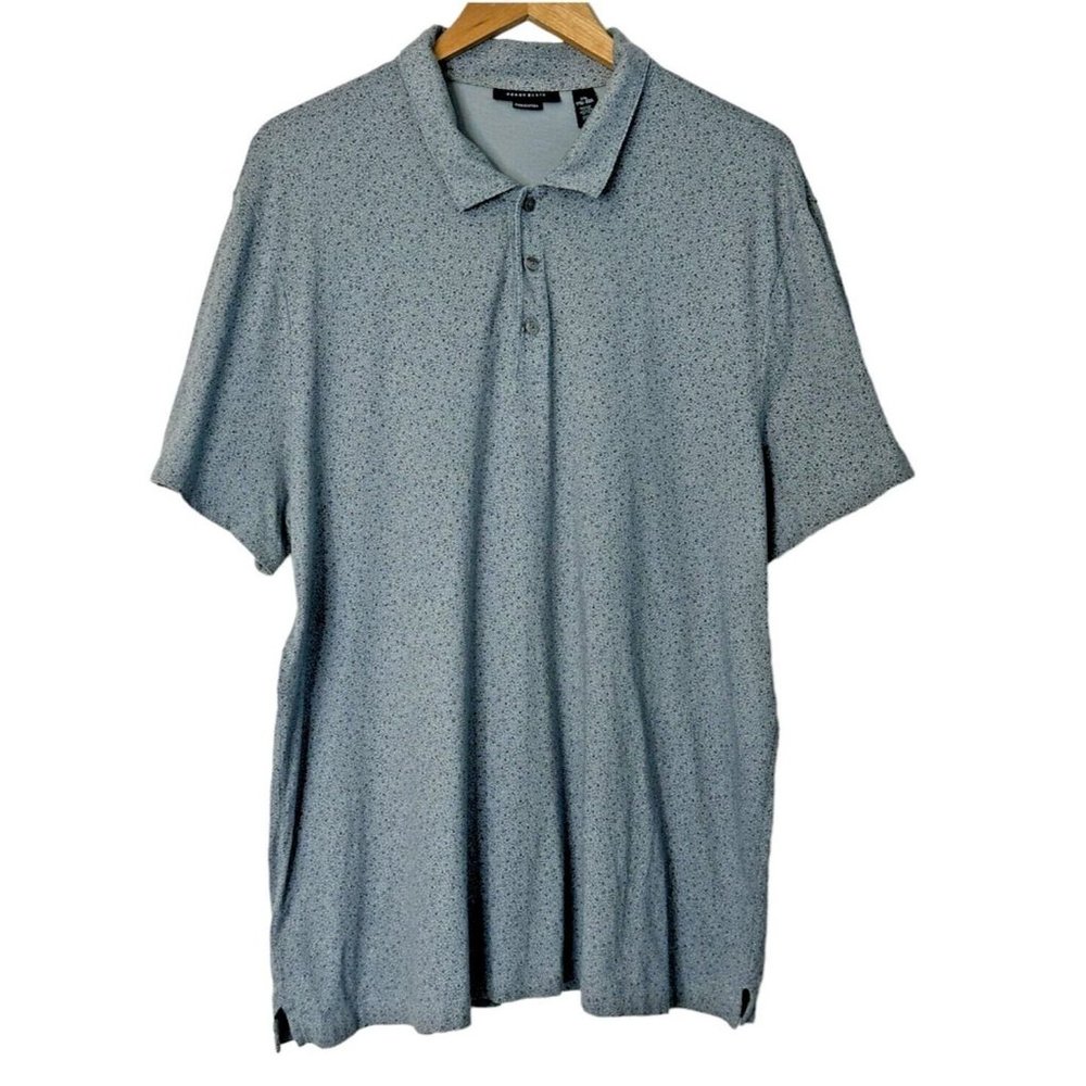 Perry Ellis Polo Shirt Pima Cotton Short Sleeves Blue Geometric Pattern Size XXL